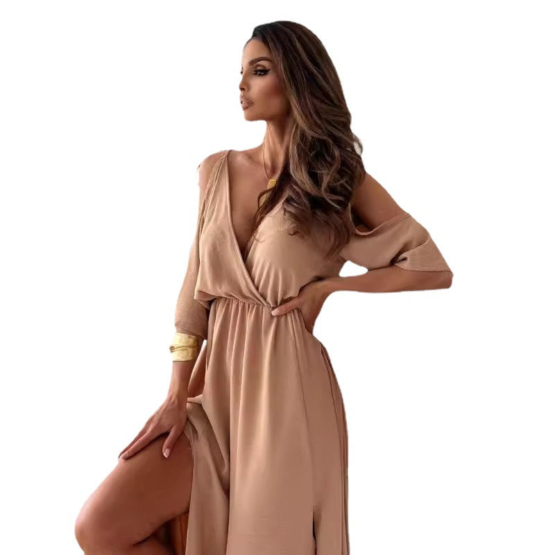 Women's High Slit Maxi Dress with Adjustable Tie Belt Chic und Stil