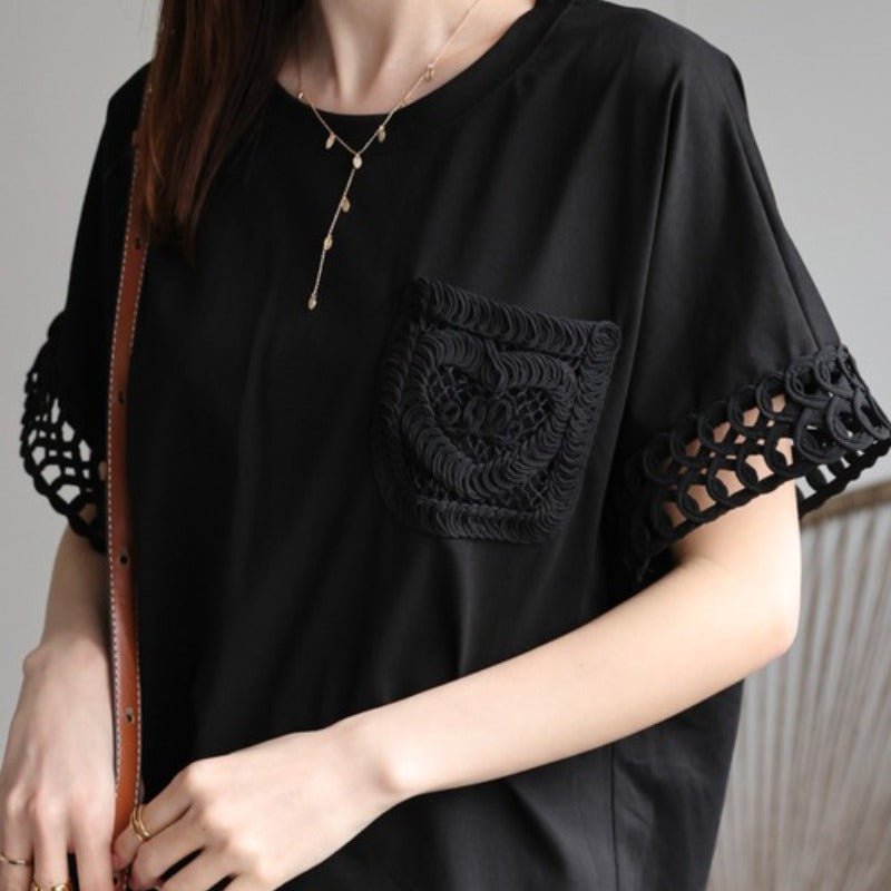 T-shirt femmes avec dentelle au crochet et poches Chic und Stil