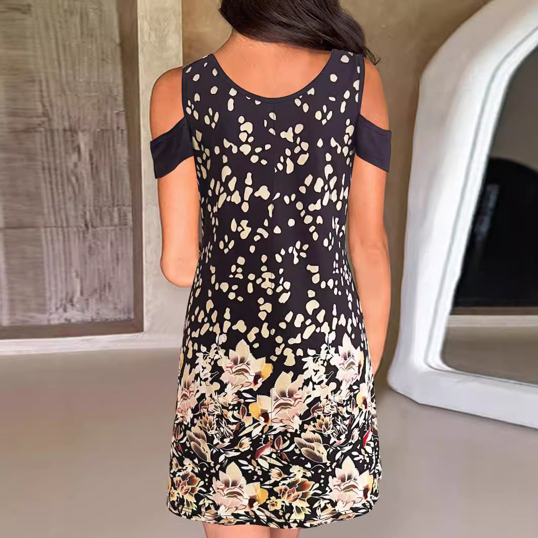 Femmes Robe Mini Fleurs Épaule Détachée Chic und Stil
