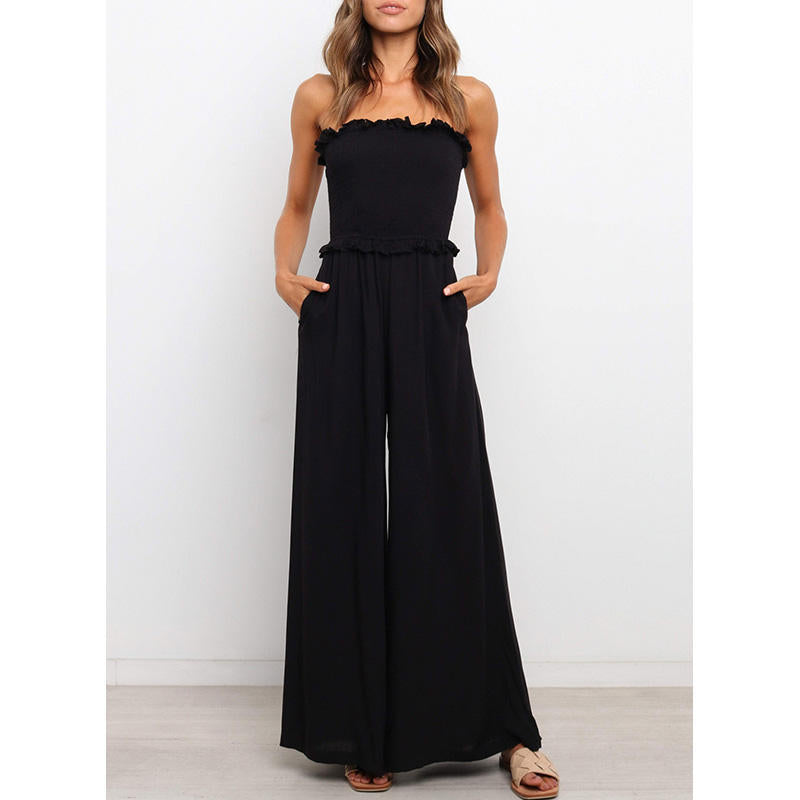 Salopette sans bretelles pour femmes avec jambe large et bordure à volants Chic und Stil