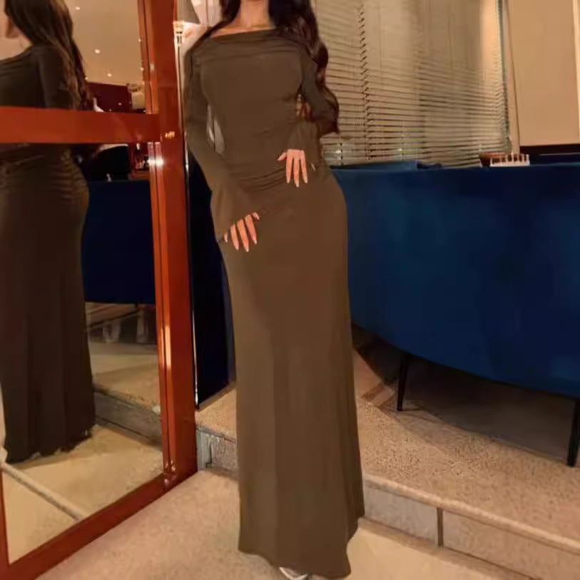 Robes maxi élégantes pour femmes avec un design sans épaules et des fronces Chic und Stil
