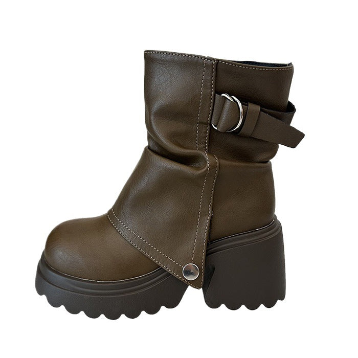 Bottes chunky tendance pour femmes avec sangle décorative et semelle stable Chic und Stil