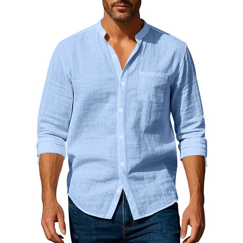 Chemise en lin pour hommes avec col montant et poche poitrine Chic und Stil
