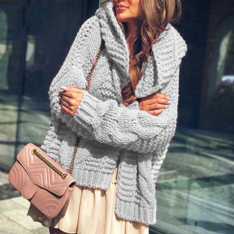 Veste en gros tricot pour dames au style oversize décontracté avec col châle et grandes poches Chic und Stil