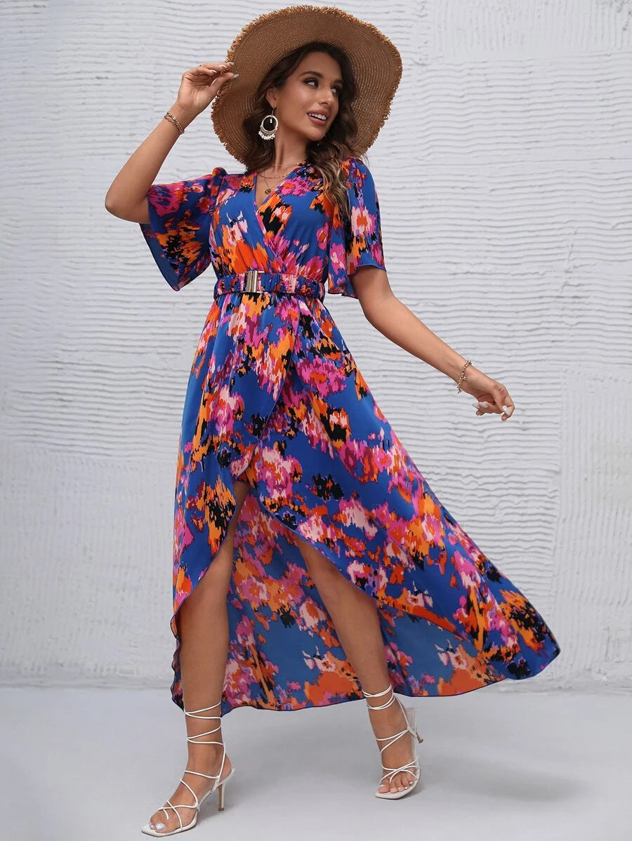 Women's Bohemian Floral Maxi Dress with Side Slit Chic und Stil