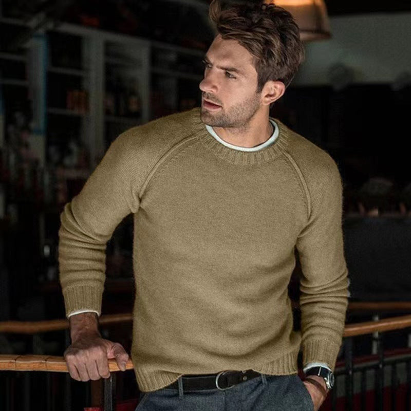 Pull-over rond col ras du cou pour hommes en tricot fin Chic und Stil