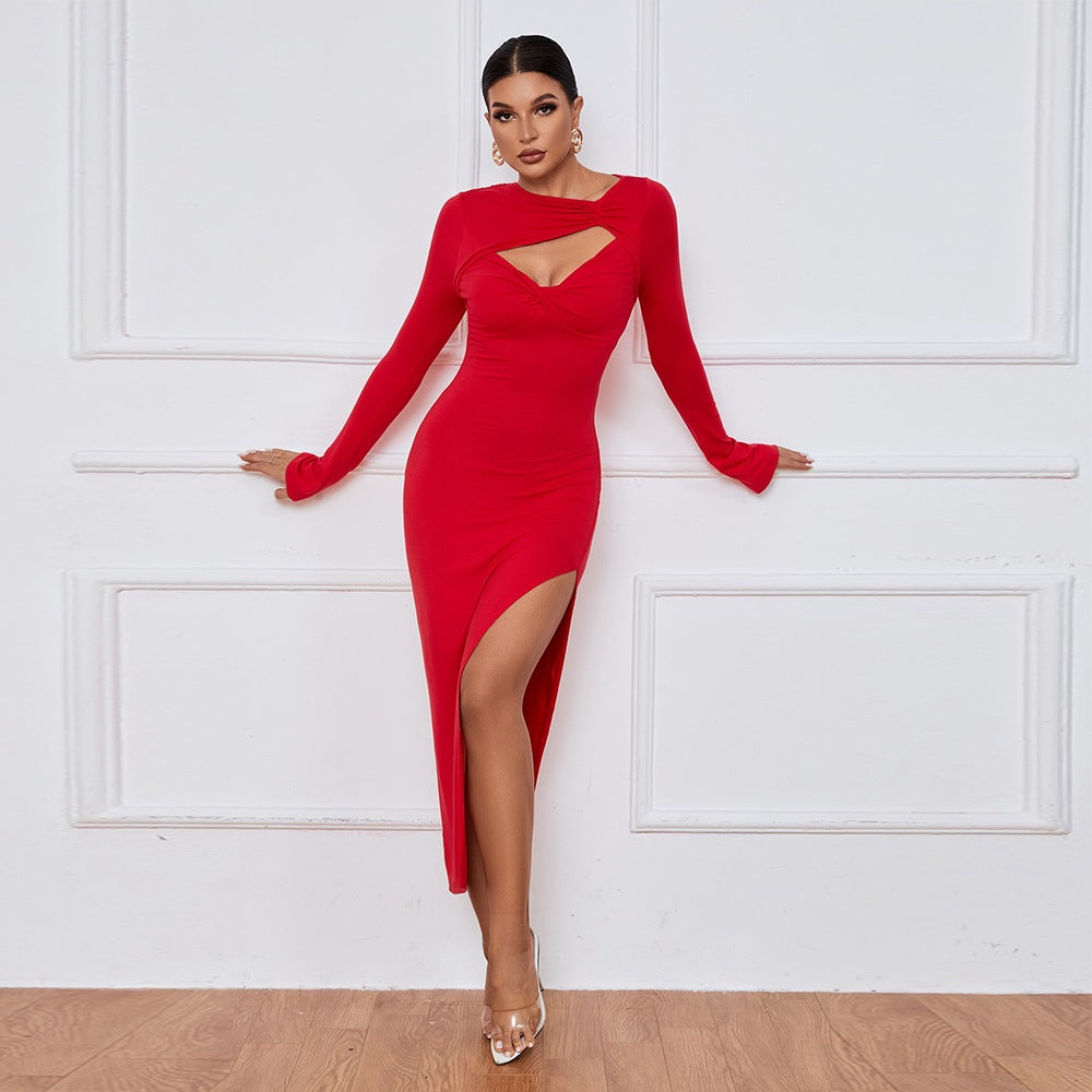 Robe maxi à manches longues Cut-Out Chic und Stil pour femmes