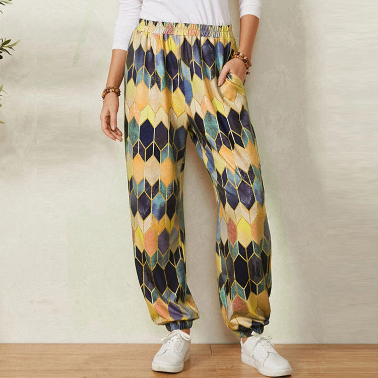 Pantalon de loisirs pour femmes avec motif géométrique moderne et taille élastique Chic und Stil