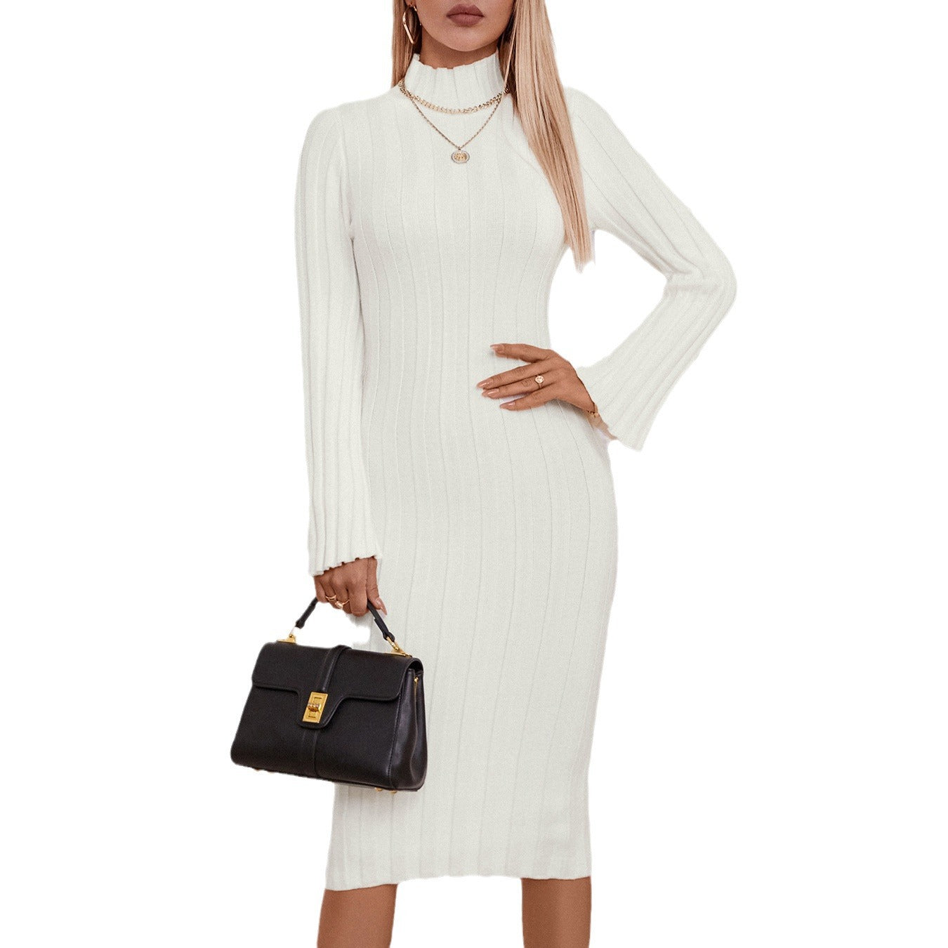 Robes en tricot élégantes pour femmes avec col montant et structure à côtes Chic und Stil