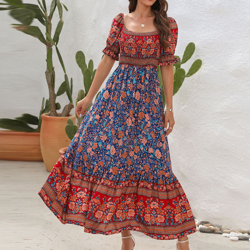 Robe maxi femme avec des manches bouffantes volumineuses et un motif floral Chic und Stil