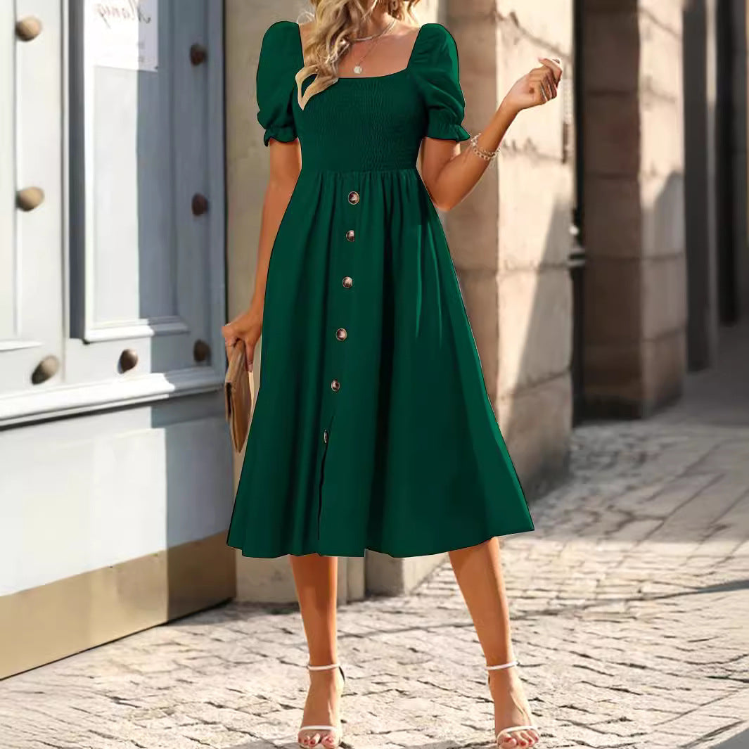 Robe midi à boutons sur le devant avec manches bouffantes Chic und Stil
