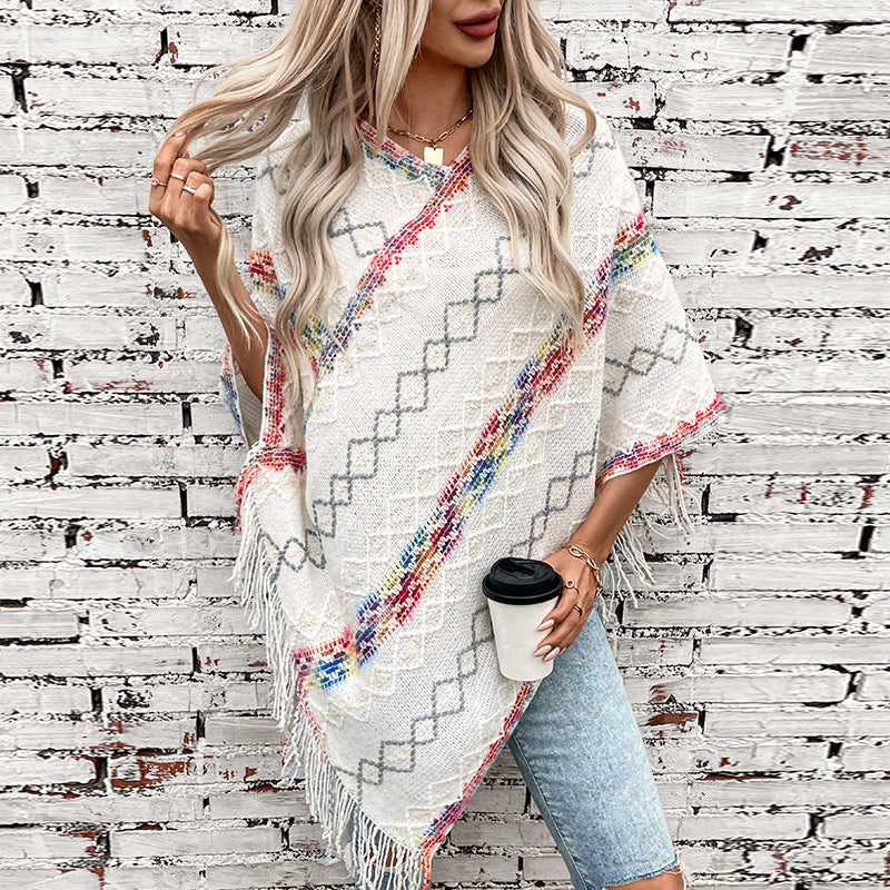 Pull oversize élégant pour femmes avec ourlet à franges et motif unique Chic und Stil