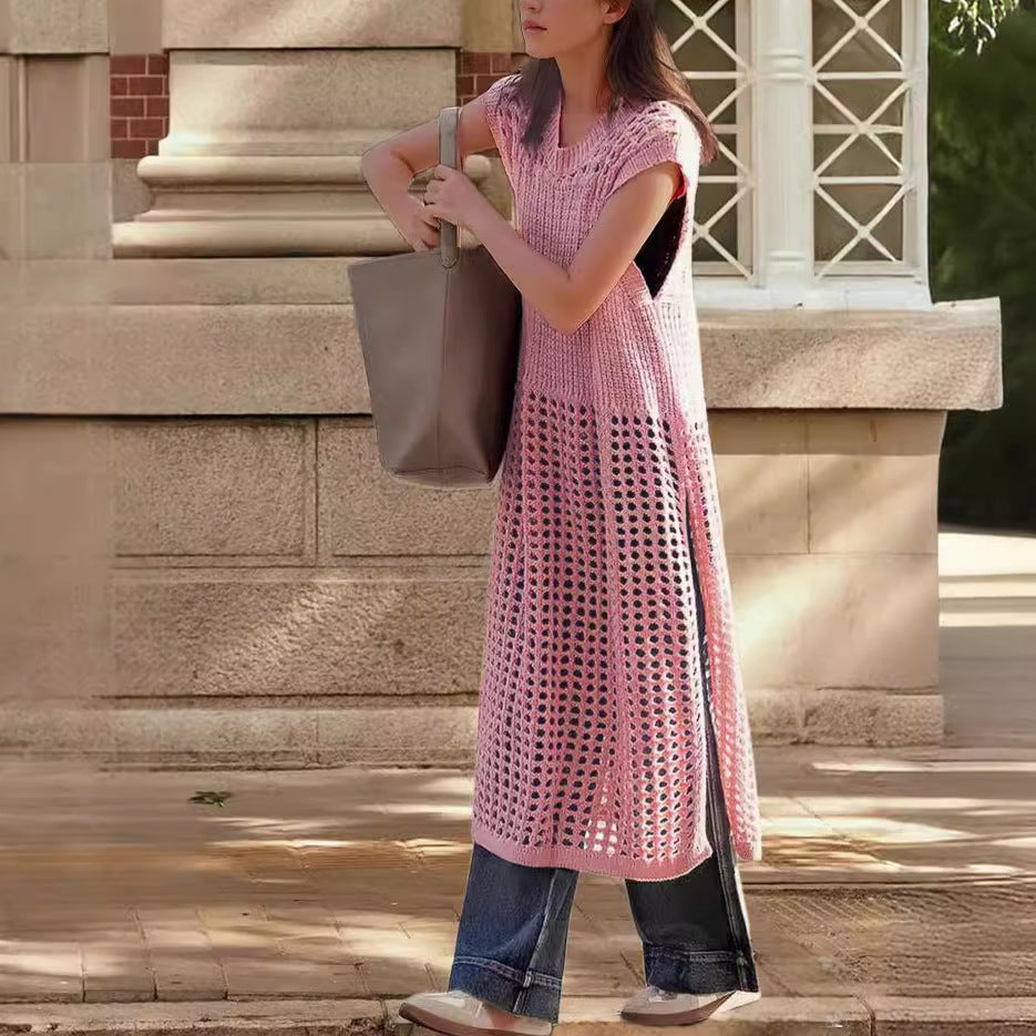 Airy knit dress for ladies with decorative perforated pattern Chic and Style