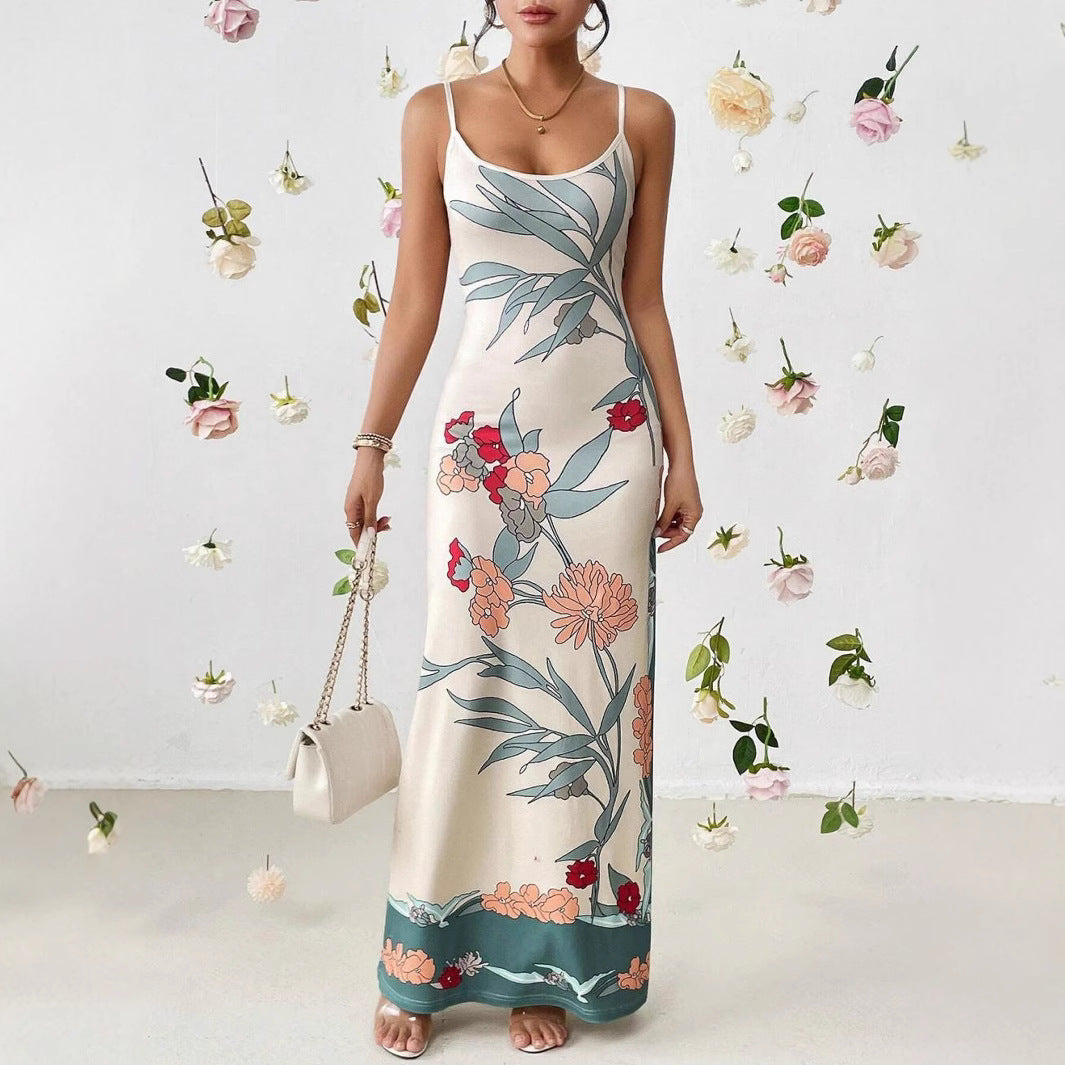 Robe maxi à bretelles spaghetti fleurs Chic und Stil