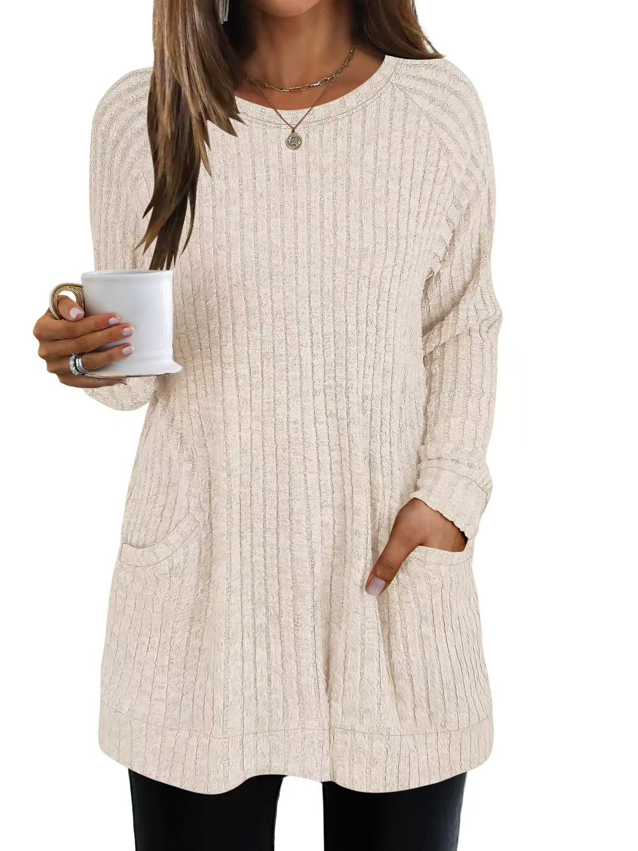 Pull en tricot décontracté pour femmes avec poches latérales et structure ribbed Chic und Stil