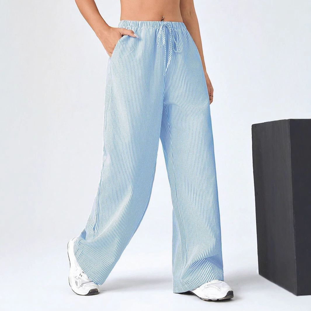 Pantalons larges pour femmes à rayures avec ceinture élastiquée confortable Chic und Stil