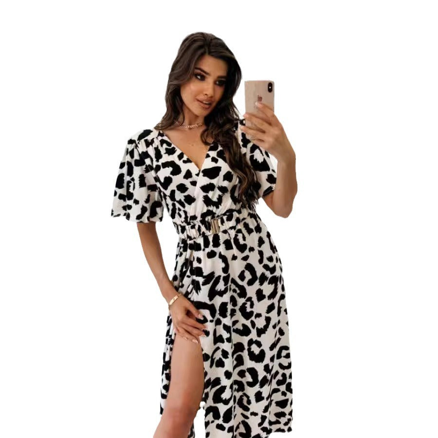 Women's maxi dress with a high slit, elegant chic and stylish