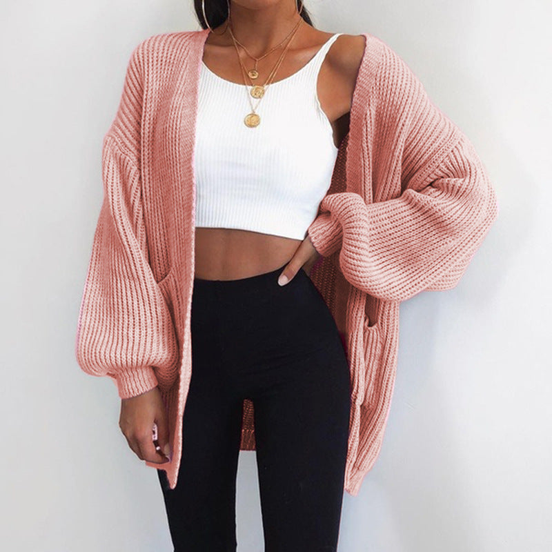 Cardigan en tricot épais pour femmes avec des manches ballon et une coupe décontractée Chic und Stil