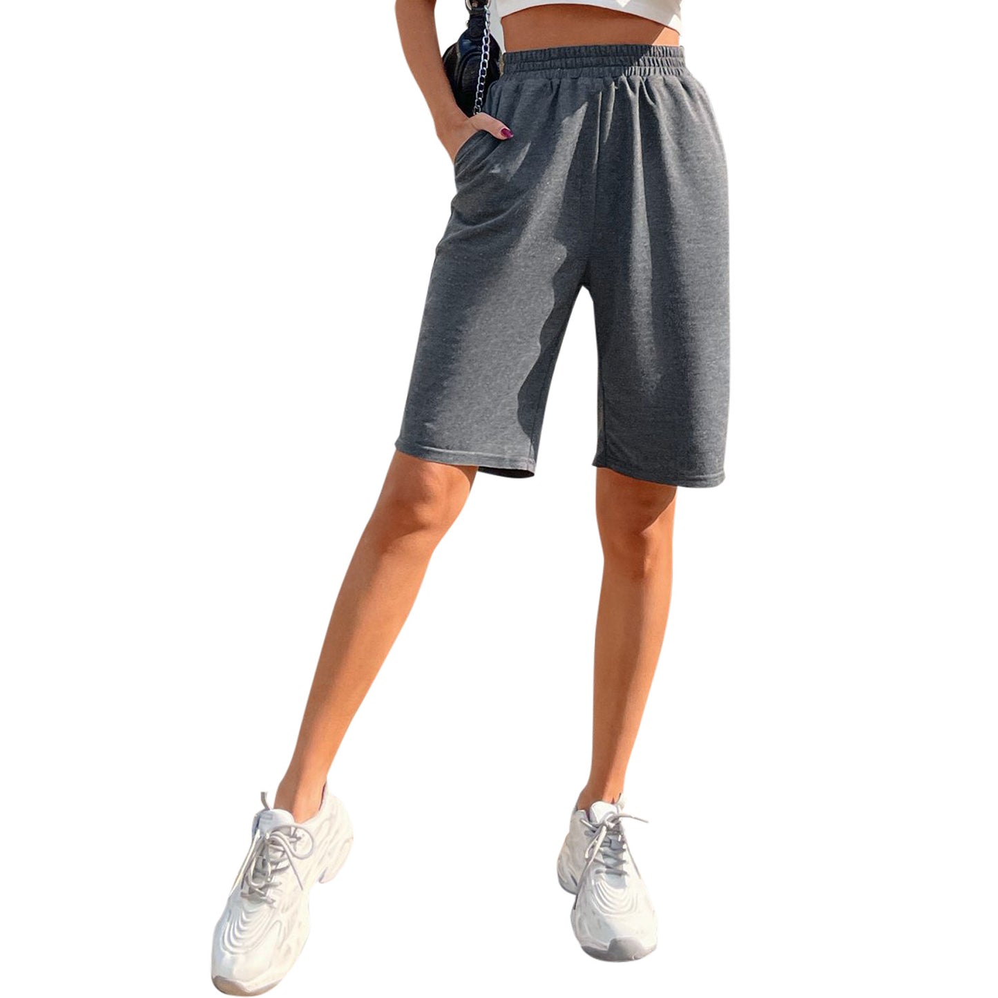 Shorts en coton sportives pour femmes taille haute avec poches latérales Chic und Stil