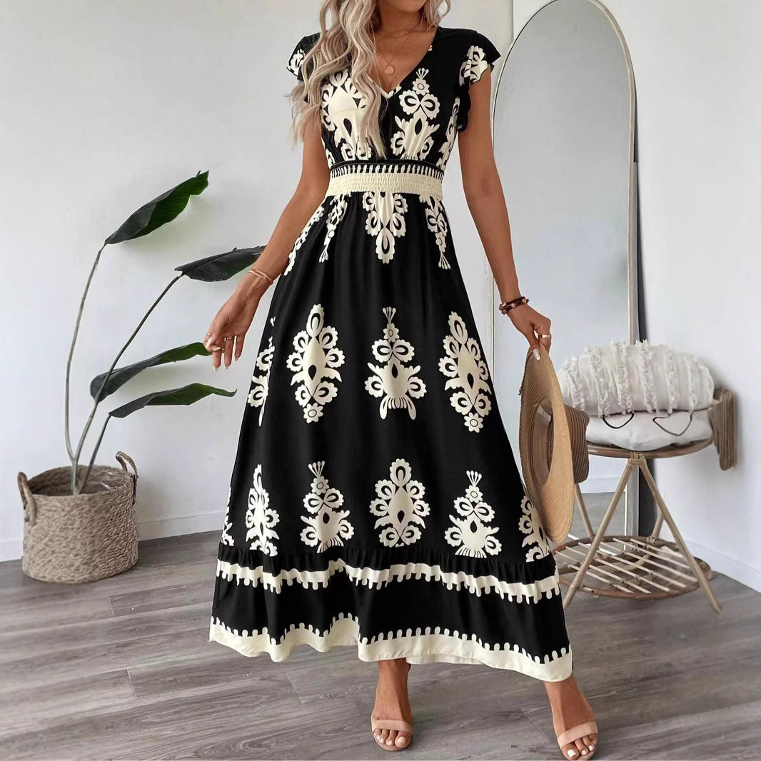 Women's Bohemian Floral Maxi Dress with Smock Waist Chic and Style