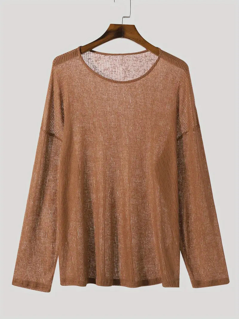 T-shirt à manches longues pour femmes avec motif en côtes texturé et coupe décontractée Chic und Stil