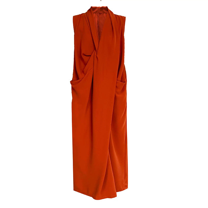 Robe maxi sans manches drapée pour femmes Chic und Stil