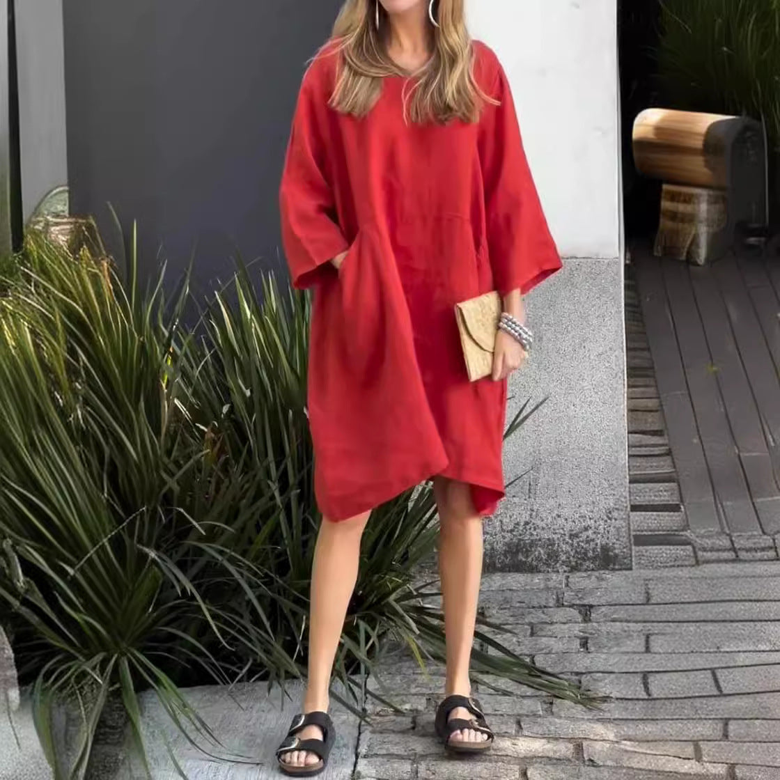 Robe en lin décontractée pour femmes avec poches pratiques et ourlet asymétrique Chic und Stil