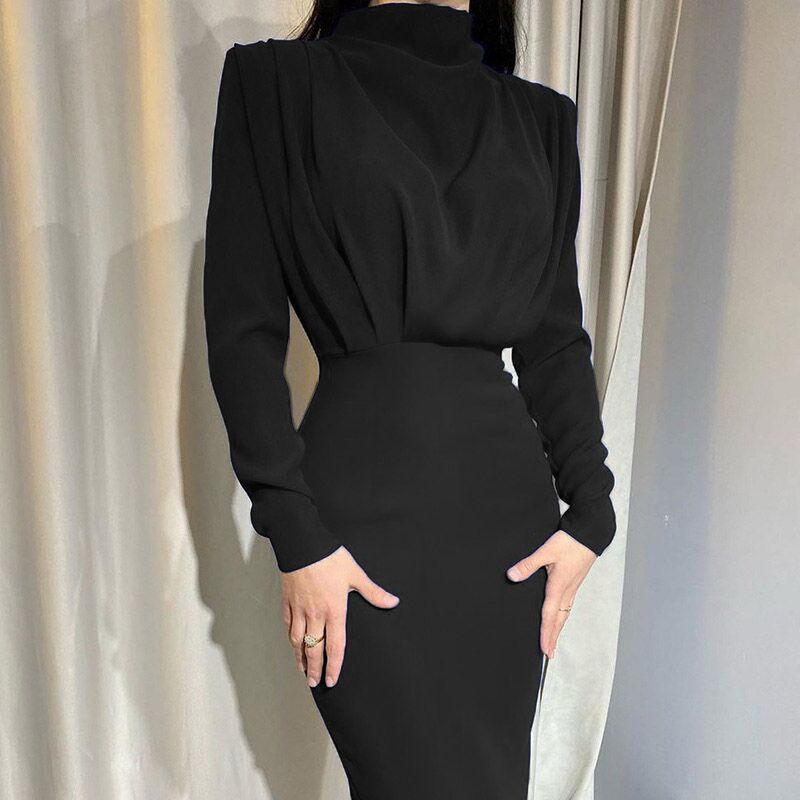 Femmes Robe élégante ajustée avec col haut et fronces Chic und Stil