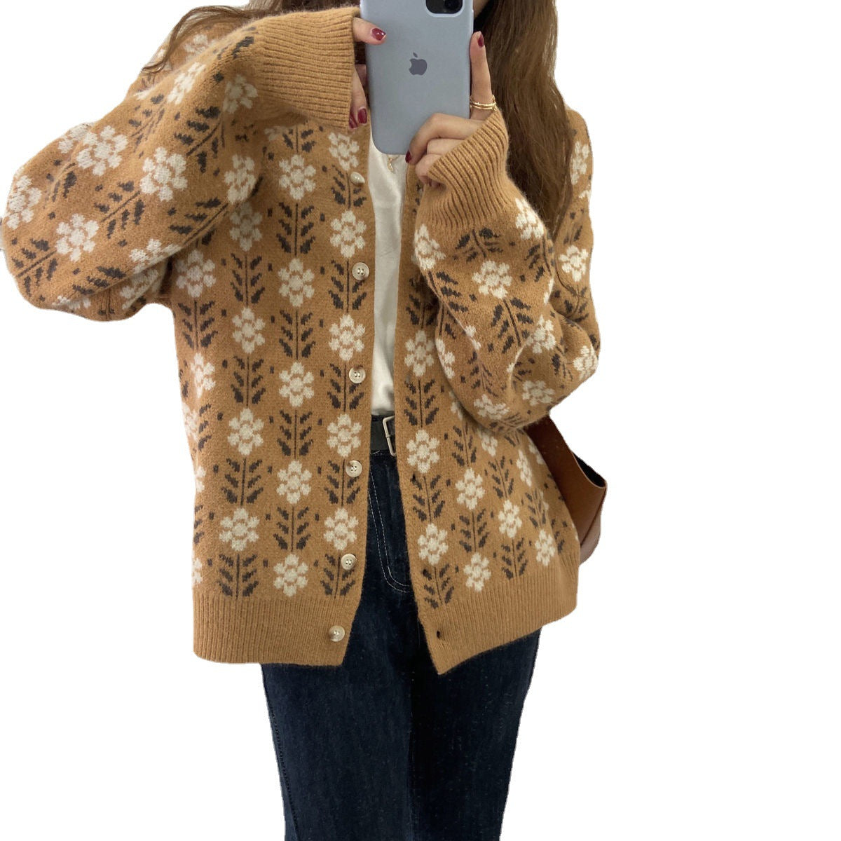 Cardigan en tricot pour femmes avec motif floral Chic und Stil