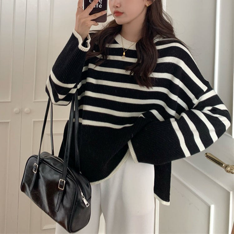 Pull décontracté rayé pour femmes à coupe large Chic und Stil
