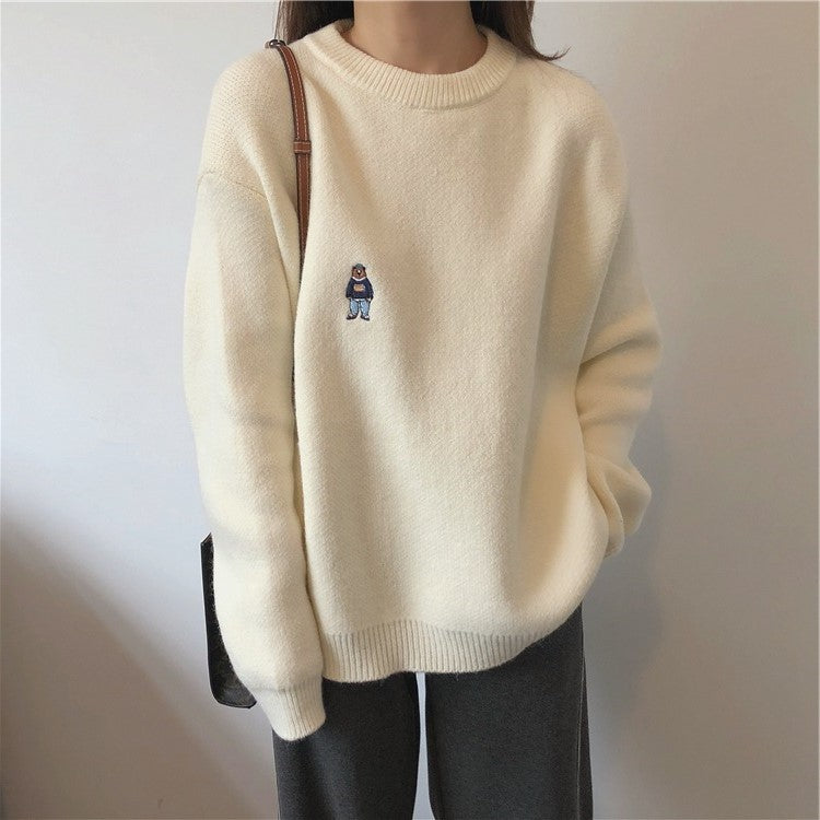 Dames Pull basique confortable avec motif brodé mignon Chic und Stil