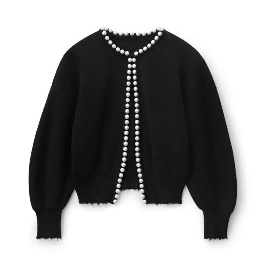 Veste en tricot pour femmes avec des embellissements en perles frappants et un design ouvert Chic und Stil