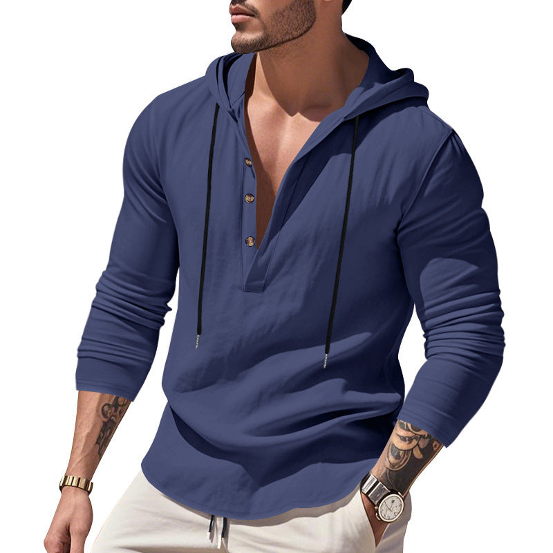 Hommes sweat à capuche décontracté avec col boutonné moderne Chic und Stil