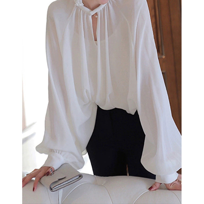 Blouse en chiffon élégante pour femme avec manches bouffantes Chic und Stil