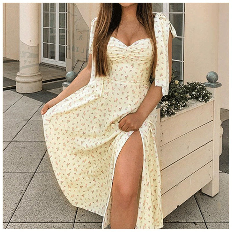 Robe Maxi Imprimé Floral Femme avec Manches à Nœud Chic und Stil