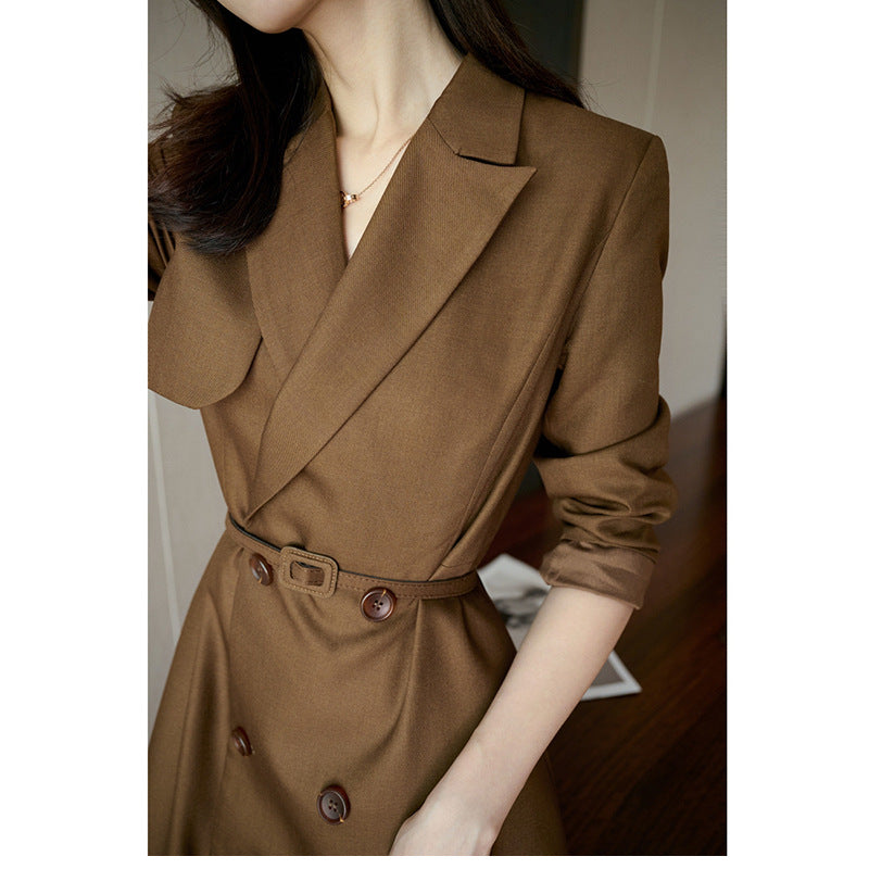 Robe midi élégante pour femmes à double boutonnage avec ceinture Chic und Stil