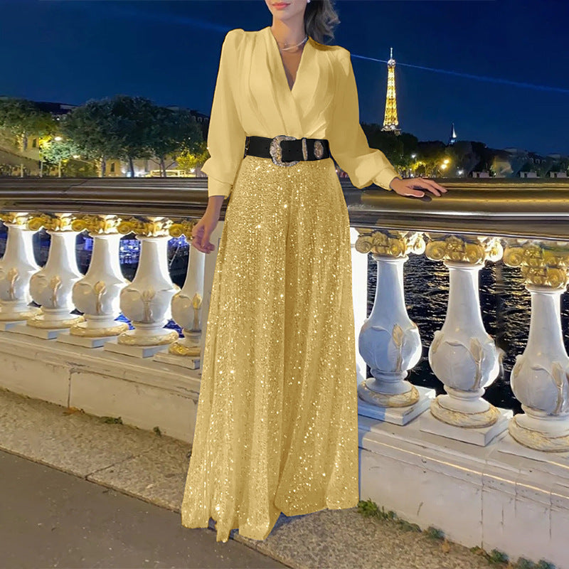 Robe de soirée glamour pour femmes avec haut scintillant et jupe évasée Chic und Stil