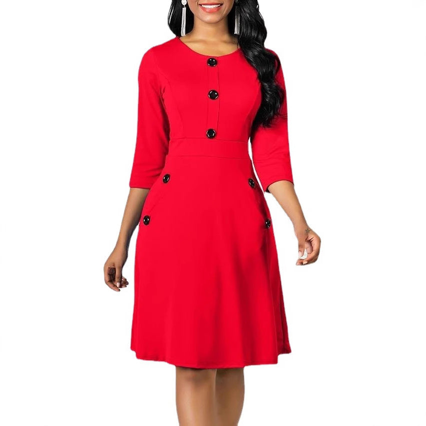 Robe classique à manches trois-quarts pour femmes avec détails boutonnés Chic und Stil