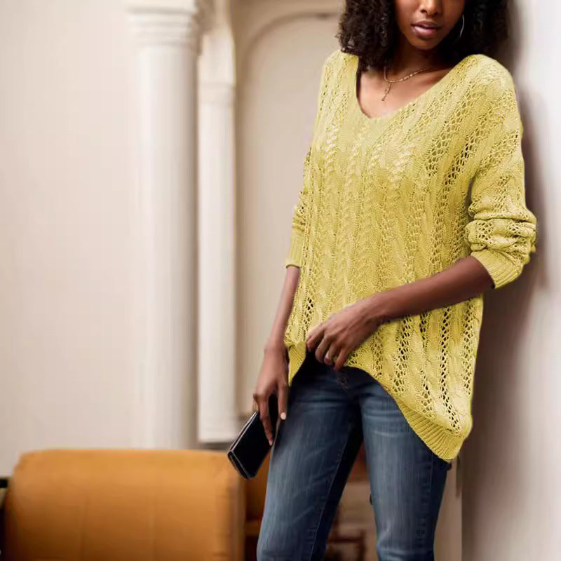 Pull en tricot aérien pour femmes avec structure côtelée et ourlet asymétrique Chic und Stil