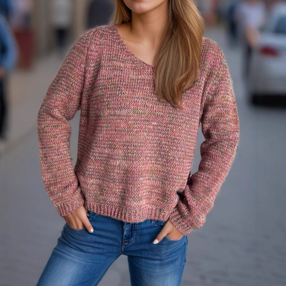 Pull femme décontracté à col en V avec motif maille texturée Chic und Stil