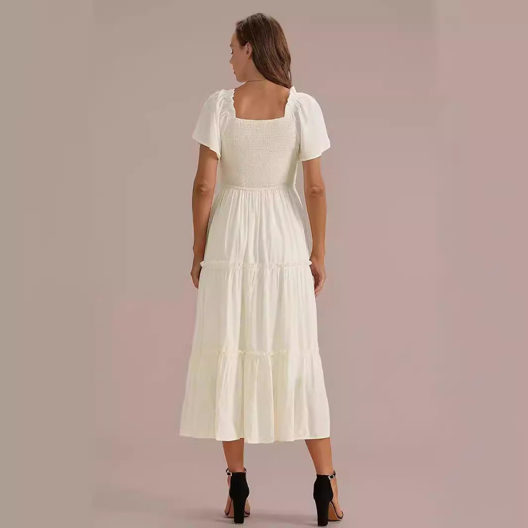 Robe maxi à volants pour femmes avec manches bouffantes Chic und Stil