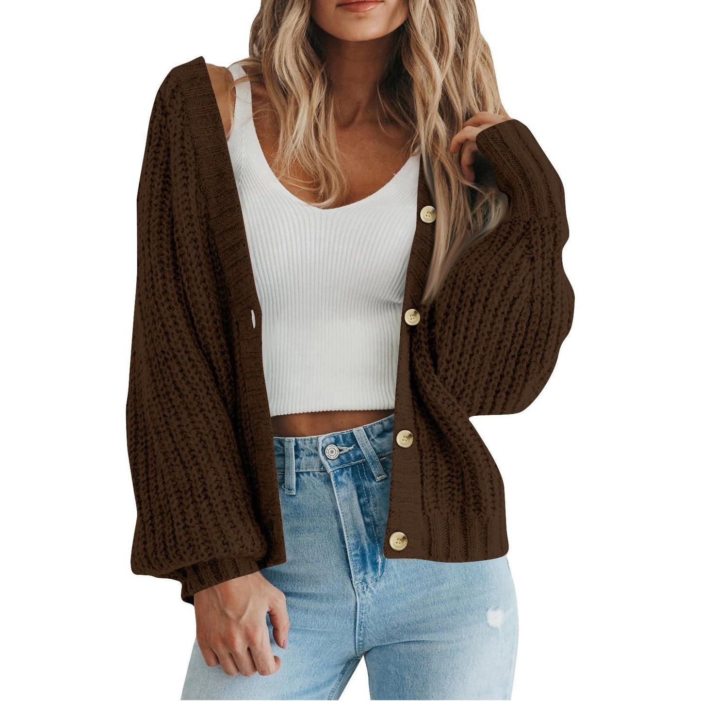 Cardigan en maille épaisse pour femme avec détails en bouton et coupe ample Chic und Stil