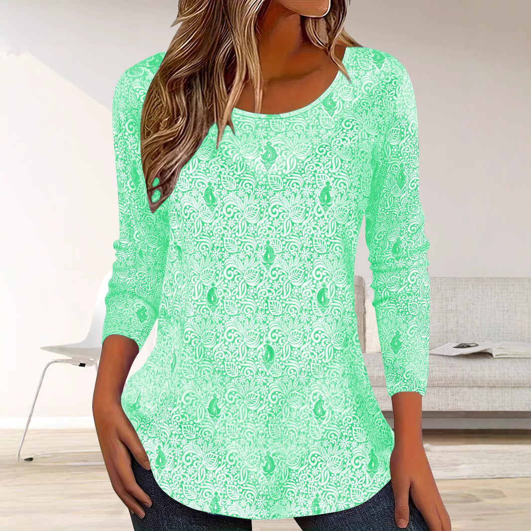 Blouse femme simple à manches longues avec design floral et encolure ronde Chic und Stil