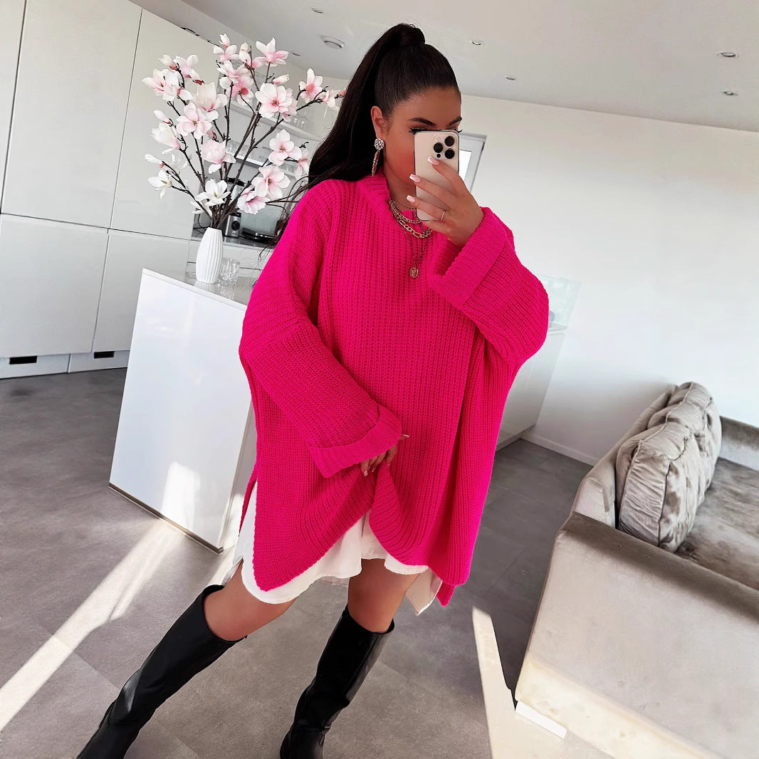 Pull oversized en maille épaisse pour femme avec décolleté en V et coupe décontractée Chic und Stil
