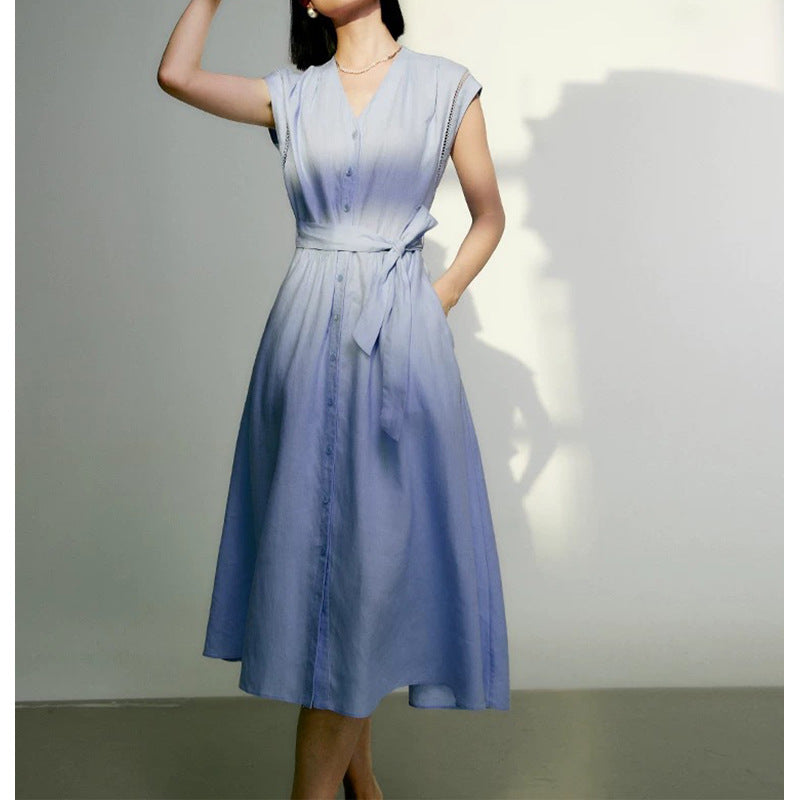 Robe midi à manches boutonnées pour femme avec taille à nouer Chic und Stil