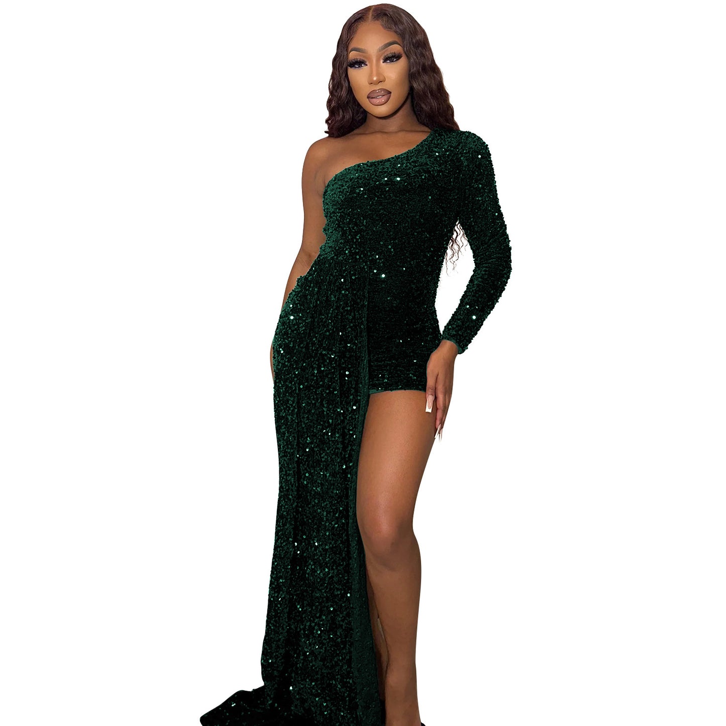 Robe de soirée élégante à paillettes à une épaule pour femmes Chic und Stil