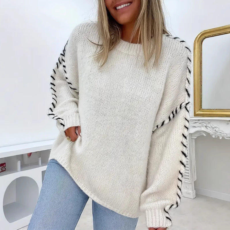 Pull en tricot surdimensionné pour femmes avec ourlet contrastant Chic und Stil