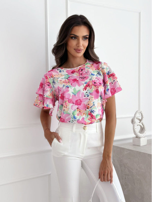 Dames Blouse à motif floral fluide Chic und Stil