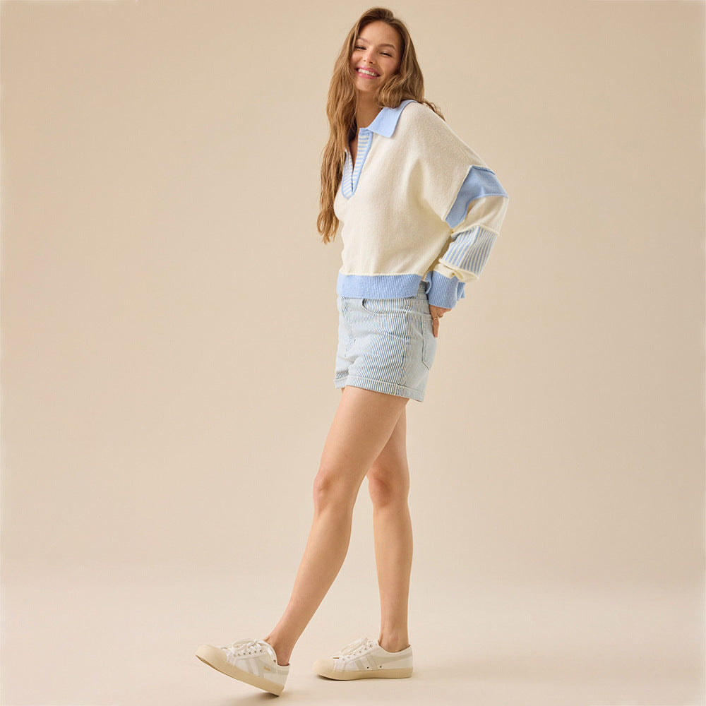 Femme Pull décontracté avec col moderne et design structuré Chic und Stil