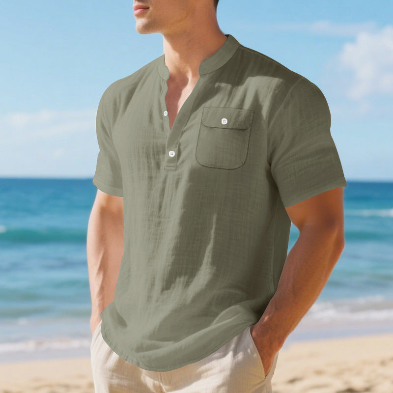 Chemise à manches courtes pour hommes avec col Henley et poche poitrine pratique Chic und Stil